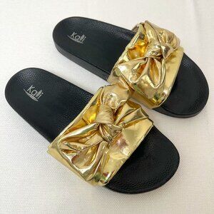 NWOT Kali Footwear Open Toe Knotted Ribbon Tie Soft Comfort Slip On Slide Sandal